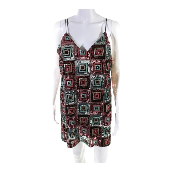 ZARA Blogger Favorite Geometric Print Sequin Mini Slip Dress Medium NEW Party - Picture 14 of 15